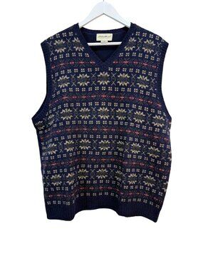 Eddie Bauer Fair Isle Sweater Vest Vintage Lagenlook Textured Knit XL